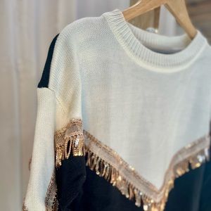 SHE IN flashy gold, black and white sweater small